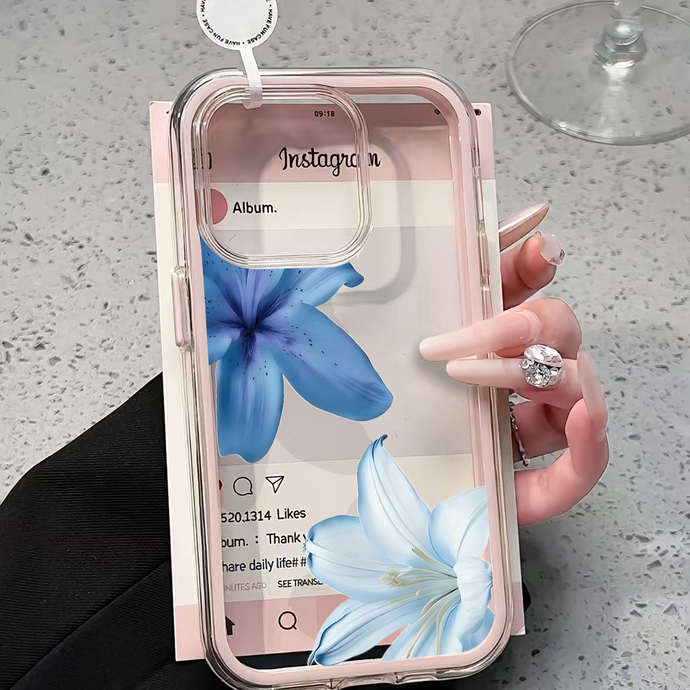 Plants X - เคสโทรศัพท์ใสลายดอกลิลลี่สีฟ้า สำหรับ iPhone 17 13 16