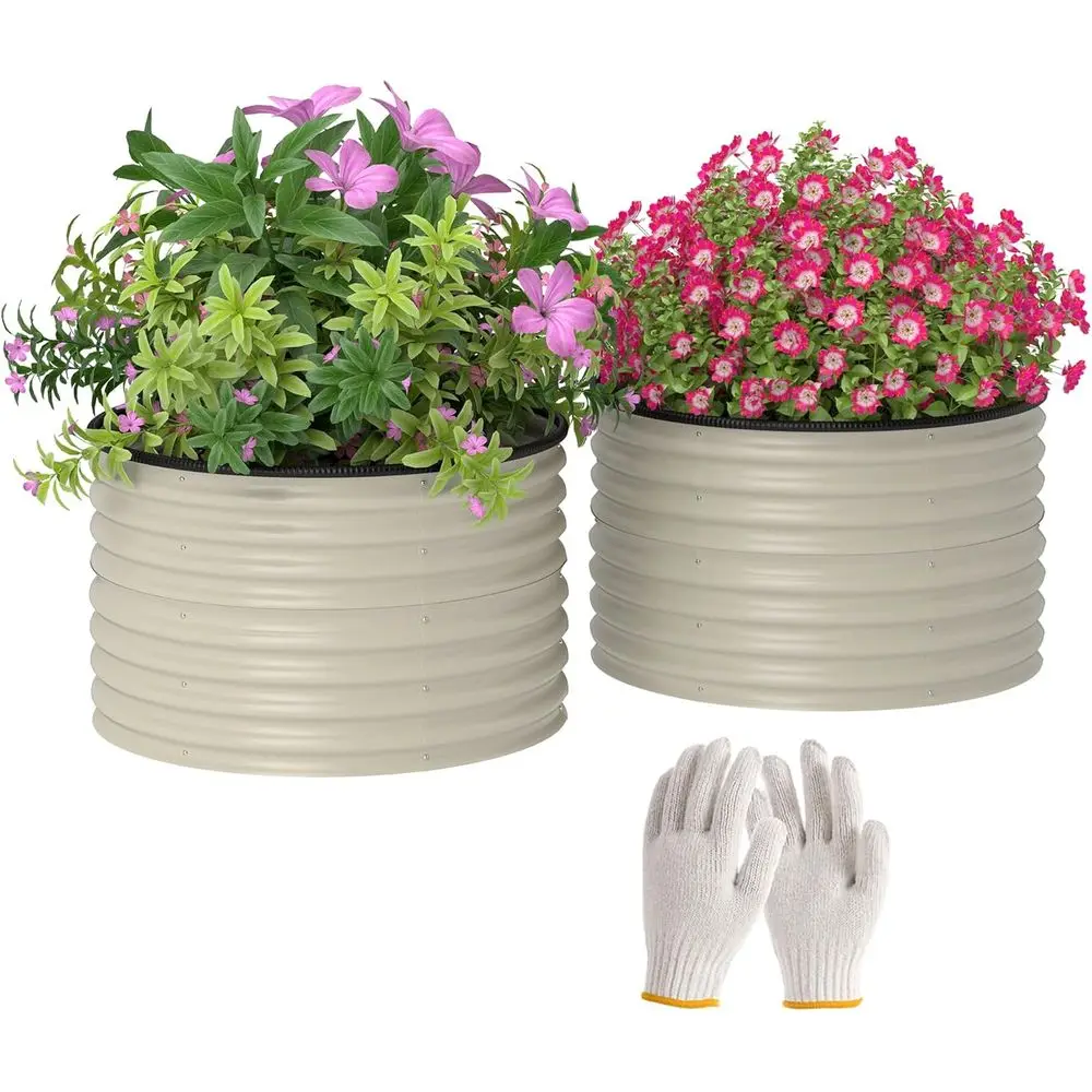 Plants X - ชุดแปลงปลูกต้นไม้ยกสูง, 2 กระถางพร้อมขอบกันตก, ประกอบง่ายสำหรับปลูกต้นไม้กลางแจ้ง, สมุนไพร และผัก,
